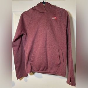 North Face hoodie with thumb holes - dark pink/berry with logo, size M